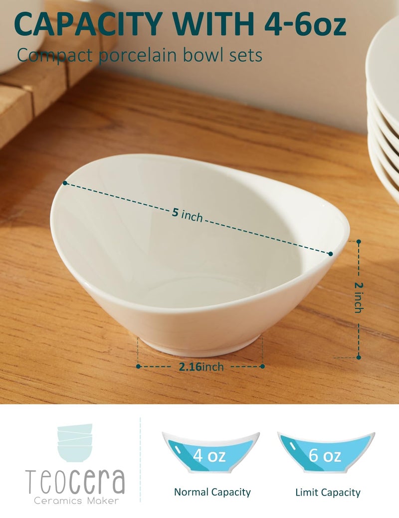 Teocera 5 Inch Porcelain Small Bowls Set, 6 Ounce small serving bowls for Dessert, Ice Cream, Snack, Dipping, Side Dishes, Microwave & Dishwasher Safe- White - Image 3
